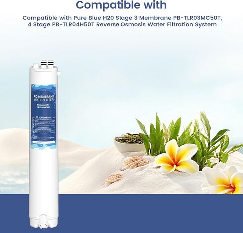 مرشح استبدال غشاء H2O المرحلة 3، متوافق مع غشاء H2O المرحلة 3 الأزرق النقي PB-TLRO3MC50T، 4 مراحل PB-TLRO4H50T نظام تنقية المياه بالتناضح العكسي، عبوة واحدة in Kuwait