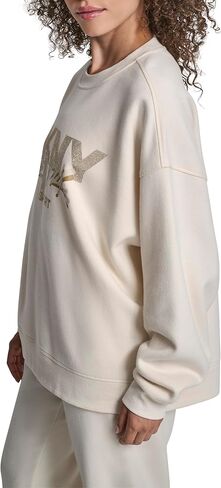 DKNY womens Blouson Sleeve Drop Shoulder Rhinestone Logo Graffiti Pullover Sweatshirt in Saudi Arabia