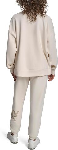 DKNY womens Blouson Sleeve Drop Shoulder Rhinestone Logo Graffiti Pullover Sweatshirt in Saudi Arabia