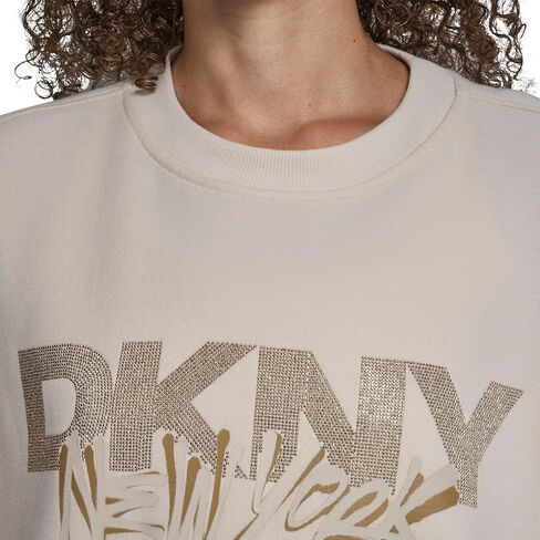 DKNY womens Blouson Sleeve Drop Shoulder Rhinestone Logo Graffiti Pullover Sweatshirt in Saudi Arabia