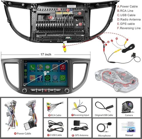 Car Stereo Radio for Honda CRV 2007-2011, Android 12.0 (4G RAM 64G ROM) 9 Inch 5G WiFi CRV Radio Support Carplay/Android Auto,GPS Navigation with Bluetooth,Backup Camera 1080P,SWC/FM Radio in Saudi Arabia