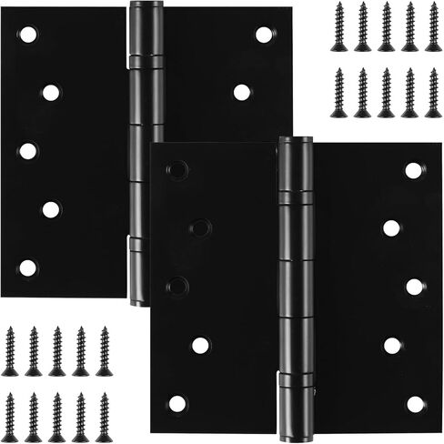 5 Inch Stainless Steel Door Hinges, Heavy Duty Commercial Door Hinges Ball Bearing Hinges for Exterior & Interior Doors, 5" (127mm) x 5" (127mm) Door Hinge with Square Corners, 4 Pack - Black in Kuwait