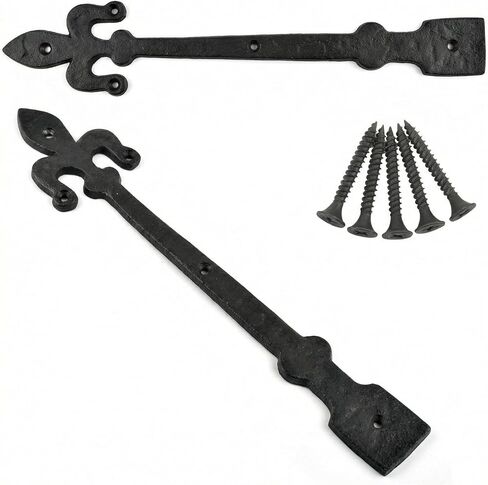 4 Pack 12'' Heavy Duty Decorative Garage Door Hinges Matte Black Powder Coated Dummy Barn Gate Hinges Strap Metal Garage Door Hardware for Barn Gate Cabinet Shutter Shed Fleur De Lis Style in Saudi Arabia