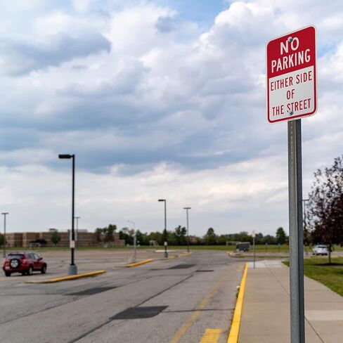SmartSign 18 x 12 inch “No Parking - Either Side Of The Street" Metal Sign, 63 mil Aluminum, 3M Laminated Engineer Grade Reflective Material, Red and White, Made in USA in Kuwait