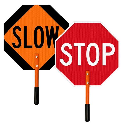 Handheld Stop/Slow Crosswalk Warning Double-Sided Sign, 18x18 Inches, Aluminum, Fade Resistant, Made in USA by Sigo Signs in Kuwait