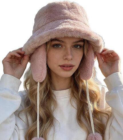 Clakllie Winter Bucket Hat with Earflaps Fuzzy Fishing Hat Warm Beach Sun Hat Wide Brim Fisherman Cap for Women Travel Hat in Saudi Arabia