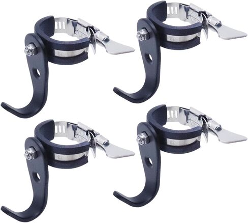 Stainless Steel Adjustable Single Tube Hook, Heavy Duty Utility J Hooks Fits 15-29mm Rod Inner Diameter for Bathroom, Wardrobe, Pipe Rack, Black-4 Packs in Saudi Arabia