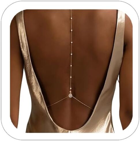 Pearls Rhinestone Back Chain Necklace for Backless Dress Bridal Wedding Backdrop Necklace Women Body Chain in Saudi Arabia