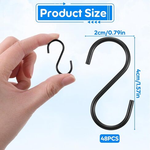 48PCS 1.6 Inch Mini S Hooks, Heavy Duty Metal S Shaped Hooks, Small S-Hook, Curtain Hanging Connectors, S-Shaped Utility Hook for Ornaments, Jewelry, Hanging, Hardware and DIY Crafts (Black) in Kuwait