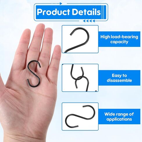 48PCS 1.6 Inch Mini S Hooks, Heavy Duty Metal S Shaped Hooks, Small S-Hook, Curtain Hanging Connectors, S-Shaped Utility Hook for Ornaments, Jewelry, Hanging, Hardware and DIY Crafts (Black) in Kuwait