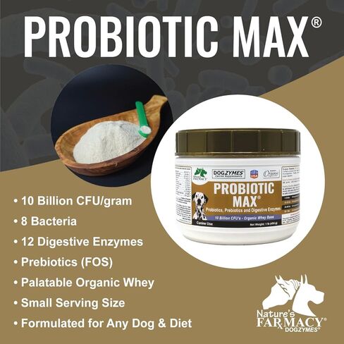Dogzymes Probiotic Max -10 مليار بروبيوتيك CFU، البريبايوتكس، الإنزيمات الهاضمة - (8 أونصة) in Saudi Arabia