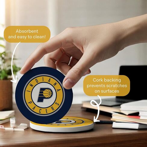Desert Cactus Indiana Pacers Circle Ceramic Coasters 4 Pack NBA National Basketball League Absorbent Drink Coasters with Cork Backing (Design A) in Kuwait
