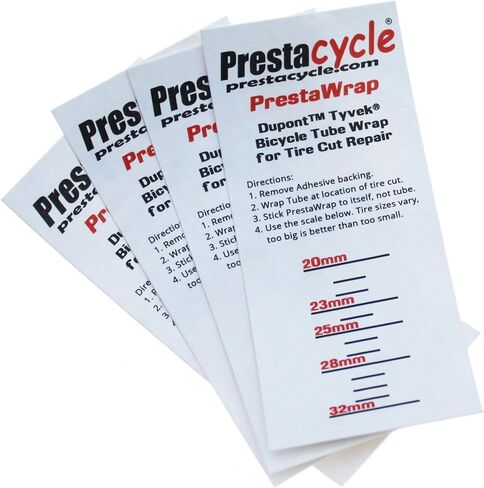 حذاء إطارات Prestacycle PrestaWrap - رقعة لاصقة Tyvek® لإصلاح الدراجات في حالات الطوارئ - خفيفة الوزن، مقاومة للتمدد، مقاومة للماء - مجموعة تثبيت مسطحة لدراجة الطرق والحصى - 4 عبوات in Kuwait