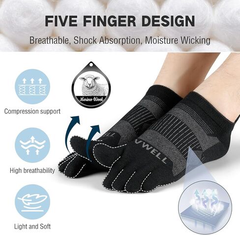 VWELL Merino Wool Toe Socks for Men Women Ankle Five Finger socks Athletic Running Moisture Wicking (3Pairs) in Kuwait