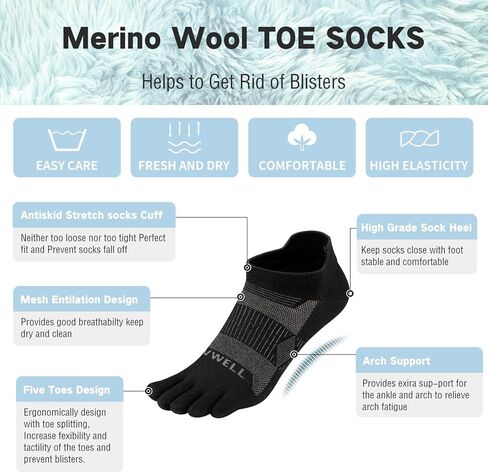 VWELL Merino Wool Toe Socks for Men Women Ankle Five Finger socks Athletic Running Moisture Wicking (3Pairs) in Kuwait