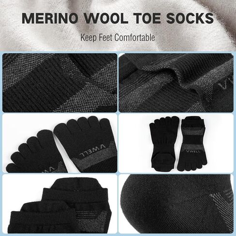 VWELL Merino Wool Toe Socks for Men Women Ankle Five Finger socks Athletic Running Moisture Wicking (3Pairs) in Kuwait