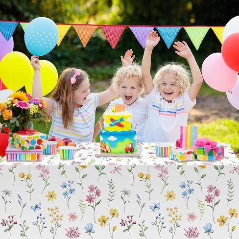 3 قطع مفرش طاولة زهور الربيع، مفرش طاولة عيد الفصح على شكل زهرة برية، غطاء طاولة مستطيل من البلاستيك للاستعمال مرة واحدة لأعياد الميلاد وحفلات الزفاف وحفلات استقبال المولود الجديد وزهور الشاي وديكورات حفلات الربيع والصيف، 54 بوصة × 108 بوصة in Kuwait