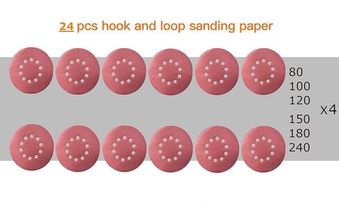 Power PRO 2100-24Pcs 9inch/225mm Sanding Abrasive Discs, Grits 4X 80/100/120/150/180/240 Sanding Discs Sandpaper for Drywall Sander and Polisher, 1 Set of 24 with 10 Vent Holes in Kuwait