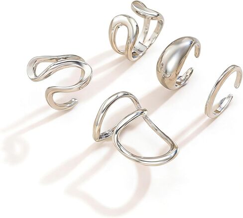 Chunky Silver Rings for Women Set Adjustable Thick Statement Rings for Women Irregular Gemstone Stacking Rings Silver Accessories Chunky Jewelry in Saudi Arabia