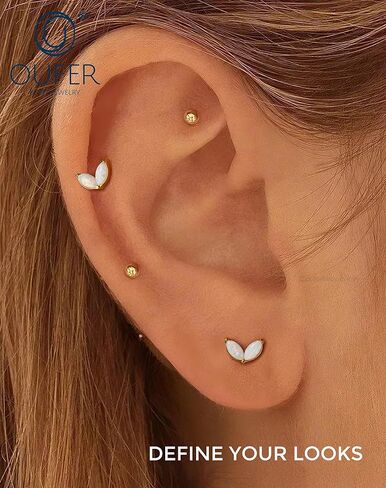 OUFER Gold Helix Piercing Jewelry 16G 6/8MM Opal Leaf Forward Helix Earrings, 316L Surgical Steel Flat Back Push Pin Labret Lip Cartilage Tragus Piercing Jewelry in Saudi Arabia
