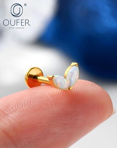 OUFER Gold Helix Piercing Jewelry 16G 6/8MM Opal Leaf Forward Helix Earrings, 316L Surgical Steel Flat Back Push Pin Labret Lip Cartilage Tragus Piercing Jewelry in Saudi Arabia