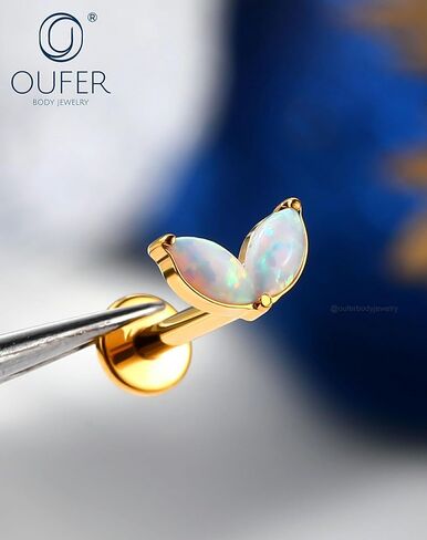 OUFER Gold Helix Piercing Jewelry 16G 6/8MM Opal Leaf Forward Helix Earrings, 316L Surgical Steel Flat Back Push Pin Labret Lip Cartilage Tragus Piercing Jewelry in Saudi Arabia