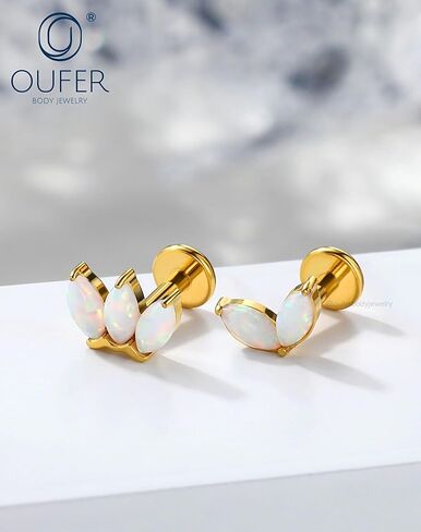 OUFER Gold Helix Piercing Jewelry 16G 6/8MM Opal Leaf Forward Helix Earrings, 316L Surgical Steel Flat Back Push Pin Labret Lip Cartilage Tragus Piercing Jewelry in Saudi Arabia