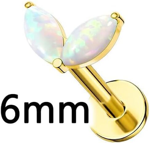 OUFER Gold Helix Piercing Jewelry 16G 6/8MM Opal Leaf Forward Helix Earrings, 316L Surgical Steel Flat Back Push Pin Labret Lip Cartilage Tragus Piercing Jewelry in Saudi Arabia