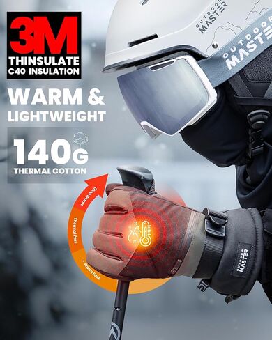 OutdoorMaster Ski Snow Gloves for Women & Men, 3M Thinsulate Waterproof Snowboard Gloves, Winter Warm Windproof Snowmobile with Double-Pocket in Saudi Arabia
