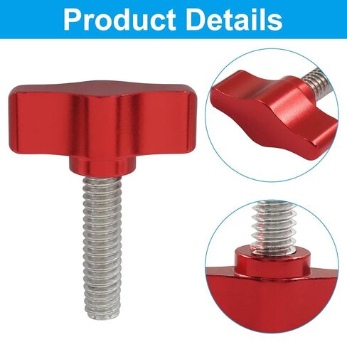 4 Pack M6 x 25mm Red Z Type Handle Thumb Screw Stainless Steel T-Shaped Wing Adjustable Knob AluminumHead Mechanical Handle Bolts for Sawing Machines & Woodworking Machinery in Kuwait