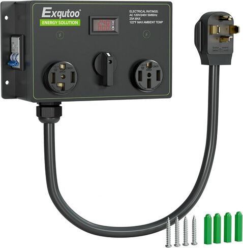 مفتاح مقسم يدوي Exqutoo، NEMA14-30P إلى 14-30R و14-50R مفتاح شحن مع قاطع، مثالي للمركبات الكهربائية والأفران وغسالات الأطباق، 120/240VAC in Kuwait