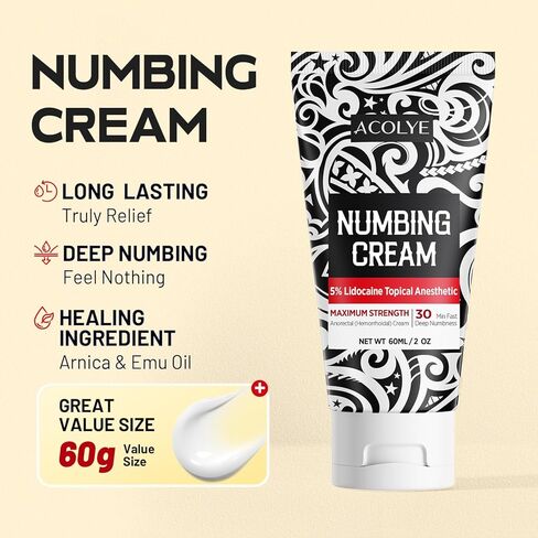 Numbing Cream Maximum Strength: 5% Lidocaine Local Anesthetic - Long Lasting with Menthol Arnica and Emu Oi 2oz/ 60g in Saudi Arabia