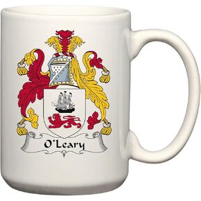 شعار النبالة من O'Leary / كوب O'Leary Family Crest سعة 11 أونصة من السيراميك للقهوة/الكاكاو من تصميمات Carpe Diem، صُنع في الولايات المتحدة الأمريكية. in Kuwait