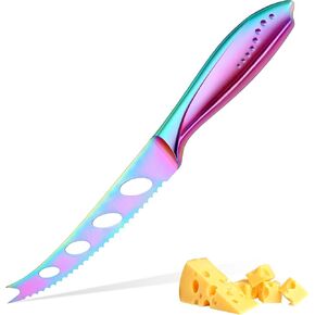 WELLSTAR Cheese Knife, Serrated Tomato Knife 5 Inch Sharp High Carbon Stainless Steel Blade for Cutting All Cheese Types - Rainbow in Kuwait