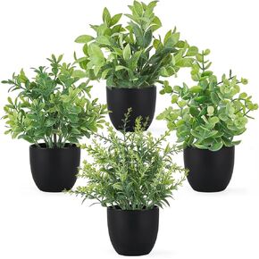 Mkono 4 Packs Fake Plants Mini Artificial Greenery Potted Plants Faux Eucalyptus for Christmas Home Decor Indoor Office Table Shelf Room Bathroom Farmhouse Decor in Kuwait