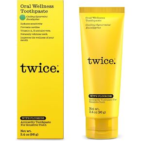 Twice Anti-Cavity Fluoride Toothpaste – Sensitivity Relief, Teeth Whitening & Fresh Breath – Cooling Spearmint Natural Toothpaste – 3.4 oz in Saudi Arabia