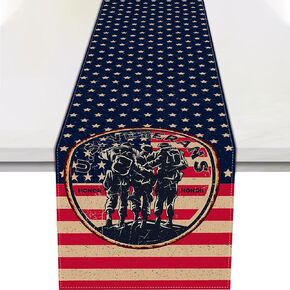 Vohado Memorial Day Table Runner Patriotic Soldier USA Stars and Stripes Veterans Day Thank You Veterans Decorations Holiday Kitchen Dining Room Home Decor in Saudi Arabia