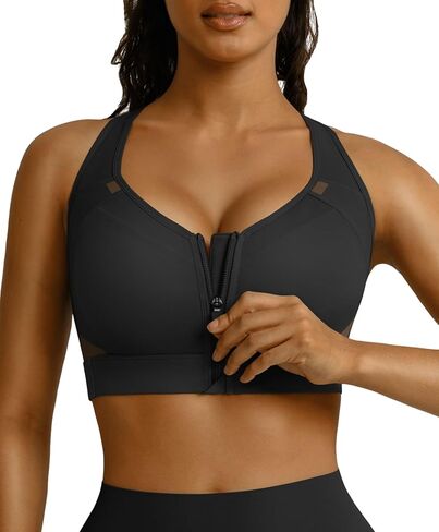 BRXL Sports Bras for Women Front Zip High Impact Adjustable Straps Sports Bra Workout Sports Bras with Sewn in Pads in Saudi Arabia