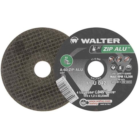 Walter 11U042 4-1/2x3/64x7/8 ZIP ALU Cut-Off Wheels for Aluminum Type 1 Grit A60, 25 pack in Kuwait