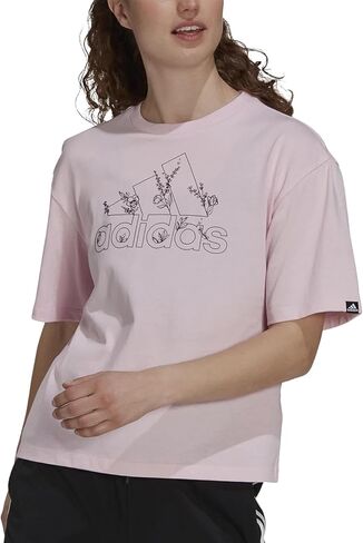 adidas Womens Soft Floral Short Sleeve Graphic T-Shirt, Clear Pink in Kuwait