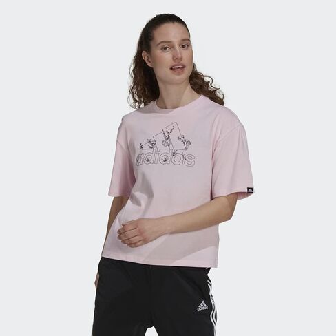 adidas Womens Soft Floral Short Sleeve Graphic T-Shirt, Clear Pink in Kuwait
