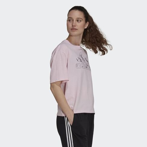 adidas Womens Soft Floral Short Sleeve Graphic T-Shirt, Clear Pink in Kuwait