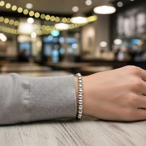 Bling Jewelry Simple Plain Round Stackable .925 Sterling Silver Bead Ball Strand Stretch Bracelet For Women 6 8 10 MM 7.5 8 8.5 9 Inch in Saudi Arabia