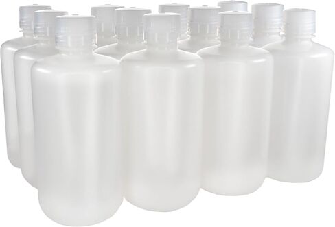 EISCO - Pack of 12, 1L Narrow Mouth HDPE Translucent Reagent Bottles with Polypropylene Caps, Non-Sterile, Leak-Proof, Chemical Resistant, -100 to 120°C, Laboratory Storage and Transport in Kuwait
