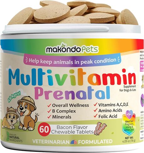 Prenatal Dog Vitamins – Multivitamin for Dogs and Cats with Folic Acid, Minerals and Amino Acids. Ideal for Pregnant, Breast Feeding and Newborn Pets – Senior Dog Supplement, Complete Puppy Vitamins. in Kuwait