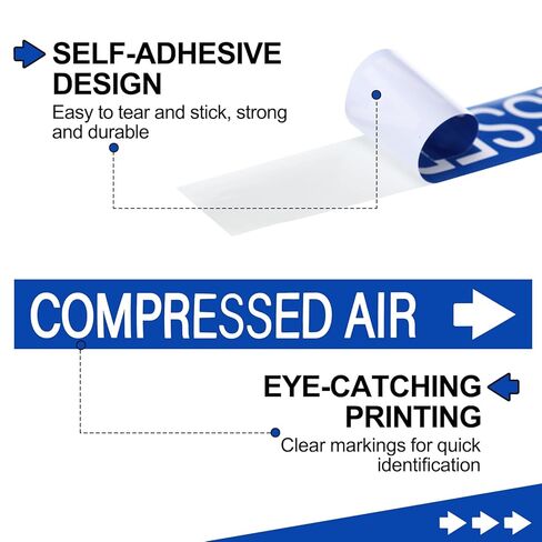 2 Roll Economy Pipe Markers - 1" Height x 8" Width Compressed Air Pipe Labels, White Blue Self-Sticking Plastic Film in Saudi Arabia
