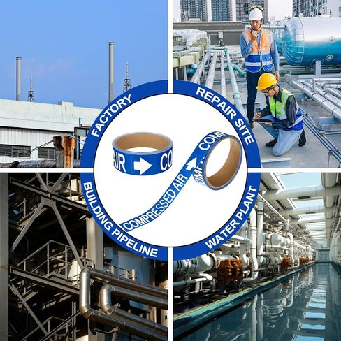 2 Roll Economy Pipe Markers - 1" Height x 8" Width Compressed Air Pipe Labels, White Blue Self-Sticking Plastic Film in Saudi Arabia