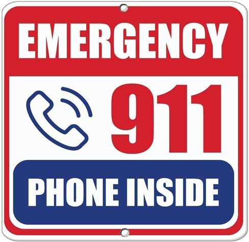Lilyanaen New Metal Sign Aluminum Sign Emergency 911 Phone Inside Hazard Emergency for Outdoor & Indoor 12" x 8" in Kuwait