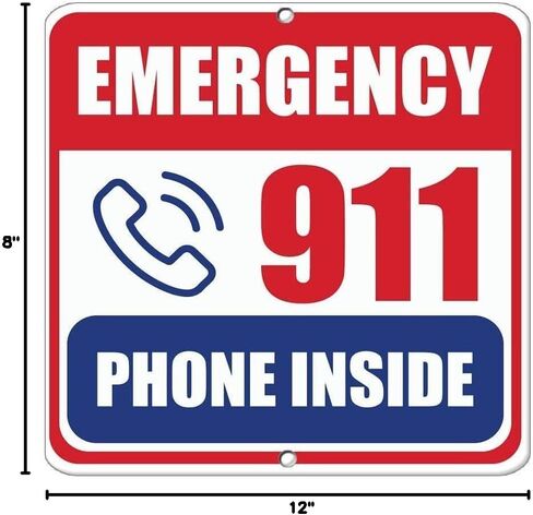 Lilyanaen New Metal Sign Aluminum Sign Emergency 911 Phone Inside Hazard Emergency for Outdoor & Indoor 12" x 8" in Kuwait