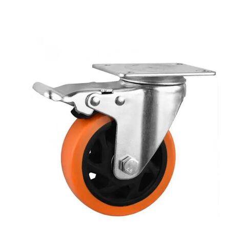 3-Inch Universal Wheel Casters with Brake Orange Double Bearing Mechanical Caster 1Pcs in Kuwait